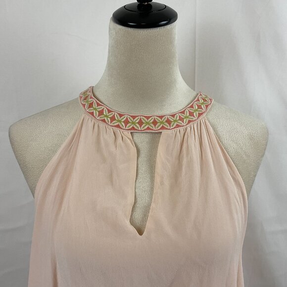 Spartina 449 Top L Light Peach Embroidered Neckline Tie Detail Sleeveless - Picture 2 of 12